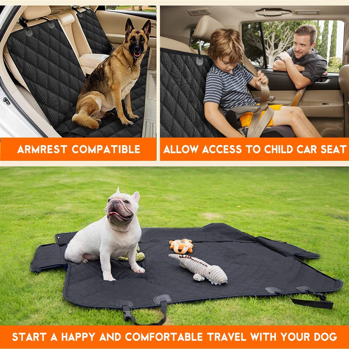 Ultimate Waterproof Dog Car Seat Cover - Non-Slip Back Seat Protector for Pets and Kids, Fits Most Cars, Trucks, and SUVs - Black