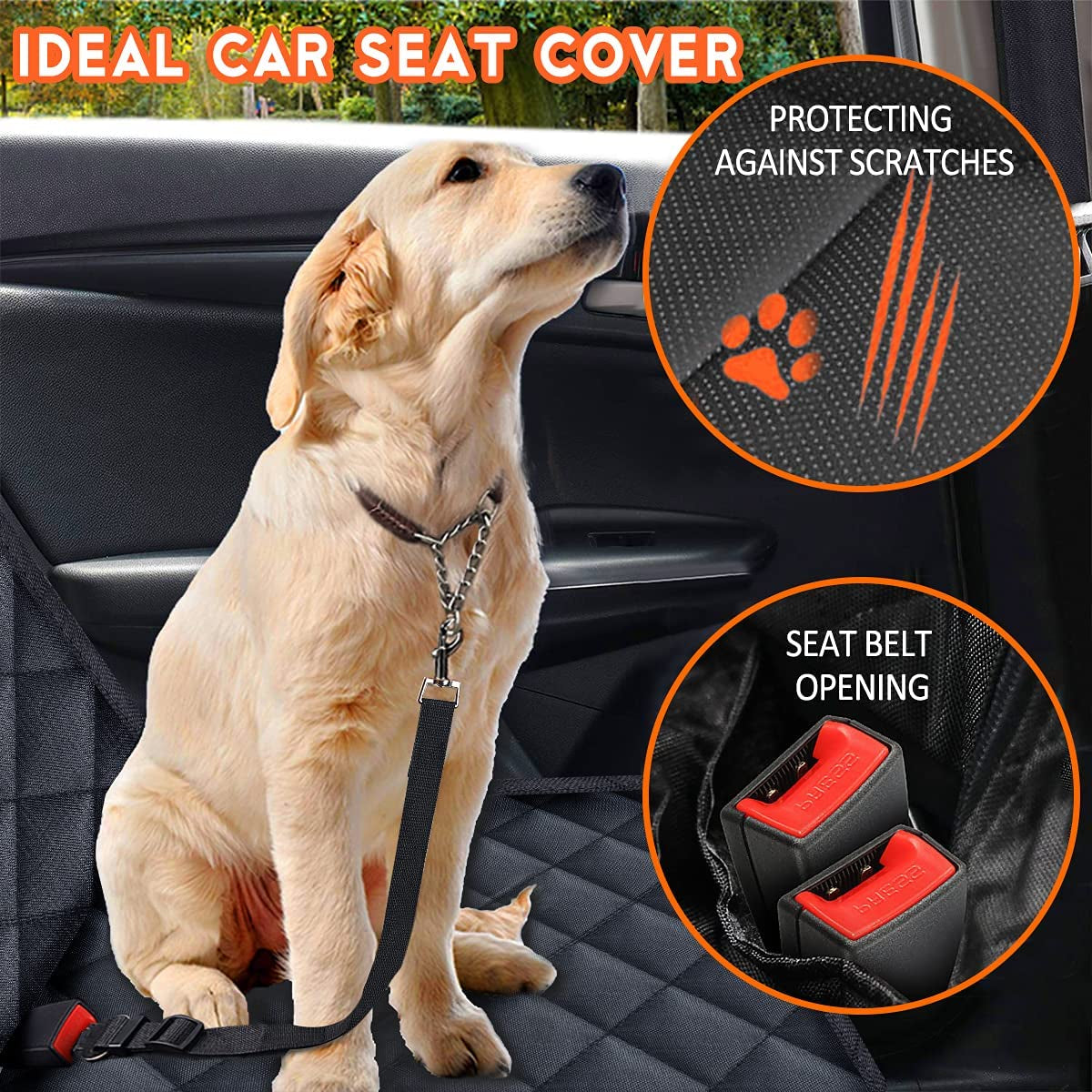Ultimate Waterproof Dog Car Seat Cover - Non-Slip Back Seat Protector for Pets and Kids, Fits Most Cars, Trucks, and SUVs - Black